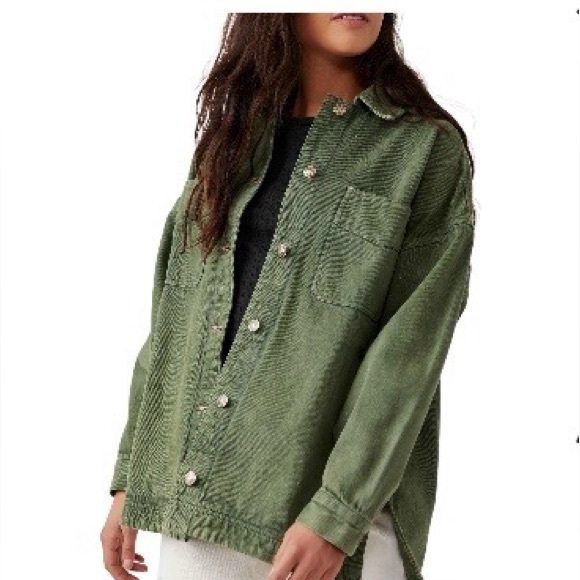 Free People Green Jean Jacket - Picture 1 of 4